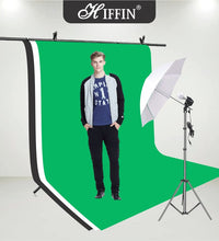 HIFFIN® White Black Green Screen Backdrop 6x10 ft with 9 ft Stand - 6x9 ft Photography Backdrop with 2 Pcs Spring Clamps, 1PCs Carry Bag (T Shape Kit C2 C3 B|W|G & Double Holder Kit M1)