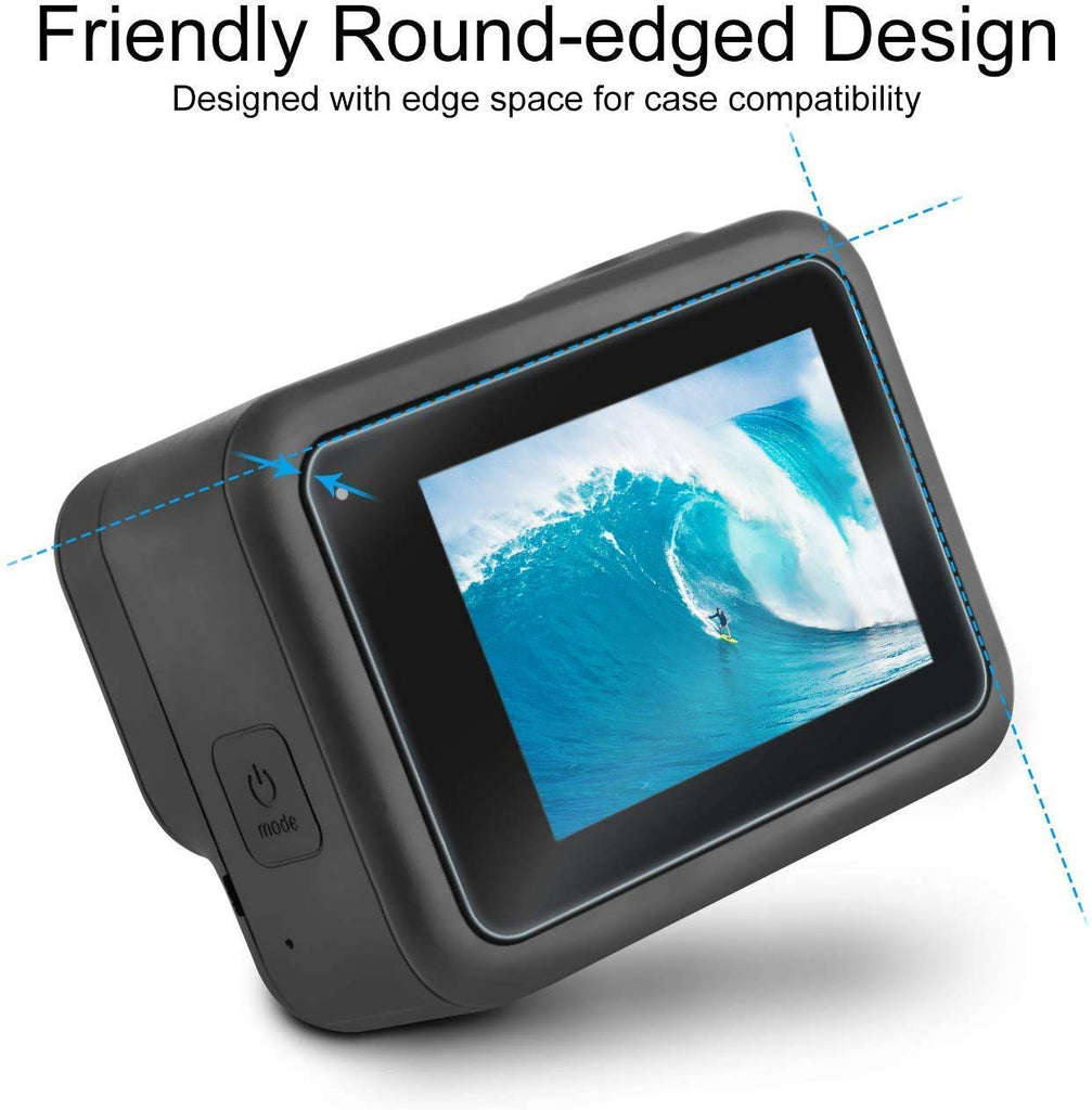 HIFFIN® Silicone Lanyard Sleeve Protective Cover + 2 PCS Tempered Glass Screen Guard with Silicone Lens Cover Compatible with Go Pro Hero 8 Blue Action Camera Accessories (Blue + Screen Guard)