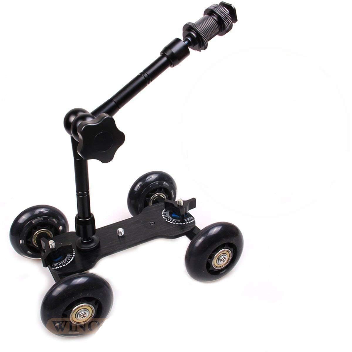 HIFFIN® New Black DSLR Skater Wheel Camera Truck Top Dolly Kit + 7inch Articulate Magic Arm