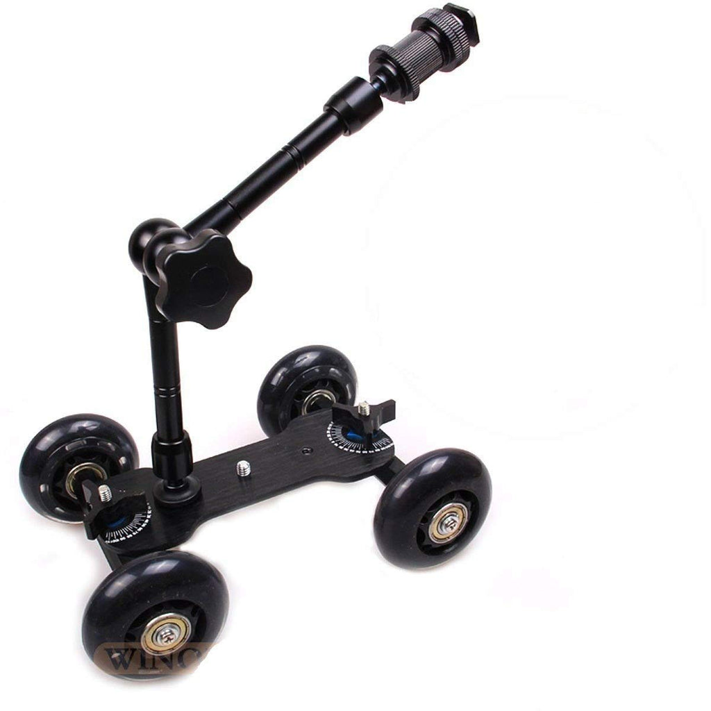 HIFFIN® New Black DSLR Skater Wheel Camera Truck Top Dolly Kit + 7inch Articulate Magic Arm