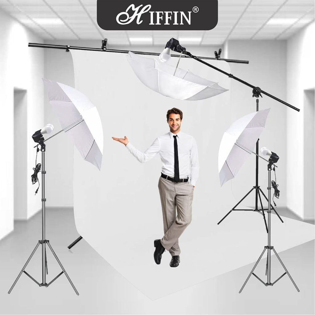 HIFFIN® White Screen Backdrop 8x12 ft with 9 ft Stand - 3 Packs 6x9 ft Photography Backdrop with 2 Pcs Spring Clamps, 1PCs Carry Bag (T Shape Kit C2 C1 W & Double Holder Kit M3)
