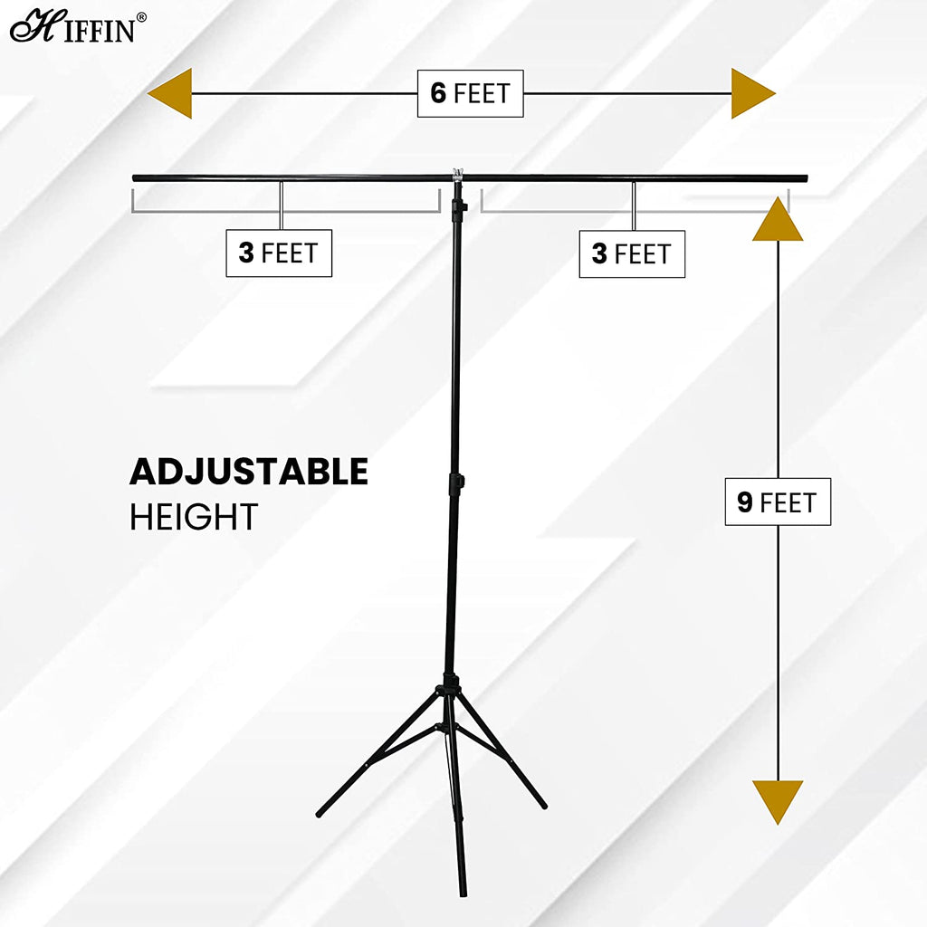 HIFFIN® Black|Grey Screen Backdrop 6x10 ft with Stand -6x9FT Photography Backdrop with 1PC 6.5FT T-Shape Backdrop Stands, 4PCs Spring Clamps, 1PCs Carry Bag
