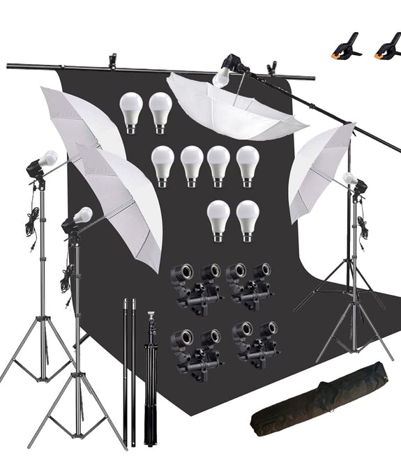 HIFFIN® Black Screen Backdrop 8x12 ft with 9 ft Stand - 3 Packs 6x9 ft Photography Backdrop with 2 Pcs Spring Clamps, 1PCs Carry Bag (T Shape Kit C2 C1 B & Double Holder Kit M4)