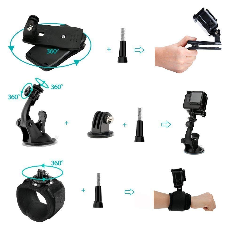 HIFFIN® Branded 61 in 1 for Go Pro Accessories Kit for Hero 5 4 3+ 3 2 1, SJCAM SJ4000 SJ5000, Yi & Other Action Cameras