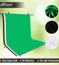 HIFFIN® White | Green | Black Screen Backdrop 8x12 ft with 9 ft Stand - 3 Packs 6x9 ft Photography Backdrop with 2 Pcs Spring Clamps, 1PCs Carry Bag (T Shape Kit C2 C3 G|B|W & Double Holder Kit M2)