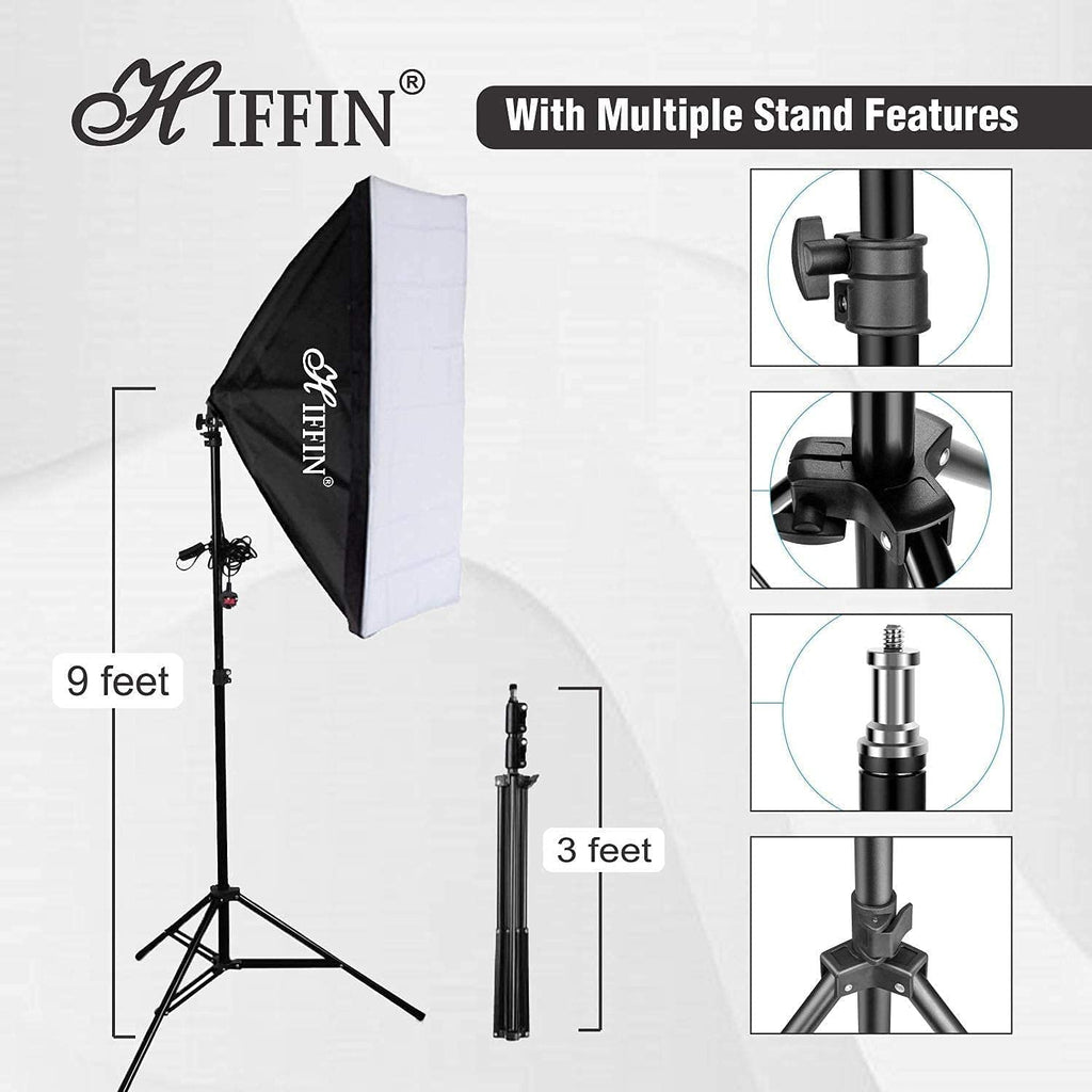 HIFFIN® Photography 5 Point Lighting Kit Background Support System with 1 Black Color Backdrop, 2 Umbrella, 3 Softbox, Continuous Lighting Backdrop Kit...