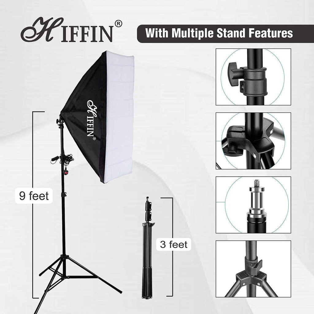 HIFFIN® Lighting Kit Adjustable Max Size 2.6Mx3M Background Support System 3 Color Backdrop Fabric Photo Studio Softbox Sets Continuous Umbrella Light Stand with Portable Bag