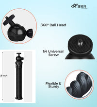 HIFFIN Flexible Gorillapod Tripod with 360° Rotating Ball Head Tripod for All DSLR Cameras(Max Load 2.5 kgs) & Mobile Phones + Free Heavy Duty Mobile Holder(Black) (12 Inch, Black)