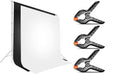 HIFFIN® 8 x 12 FT White | Black | LEKERA Backdrop Photo Light Studio Photography Background with 3 pcs Backdrop Support Spring Clamp 4.3"/11cm.