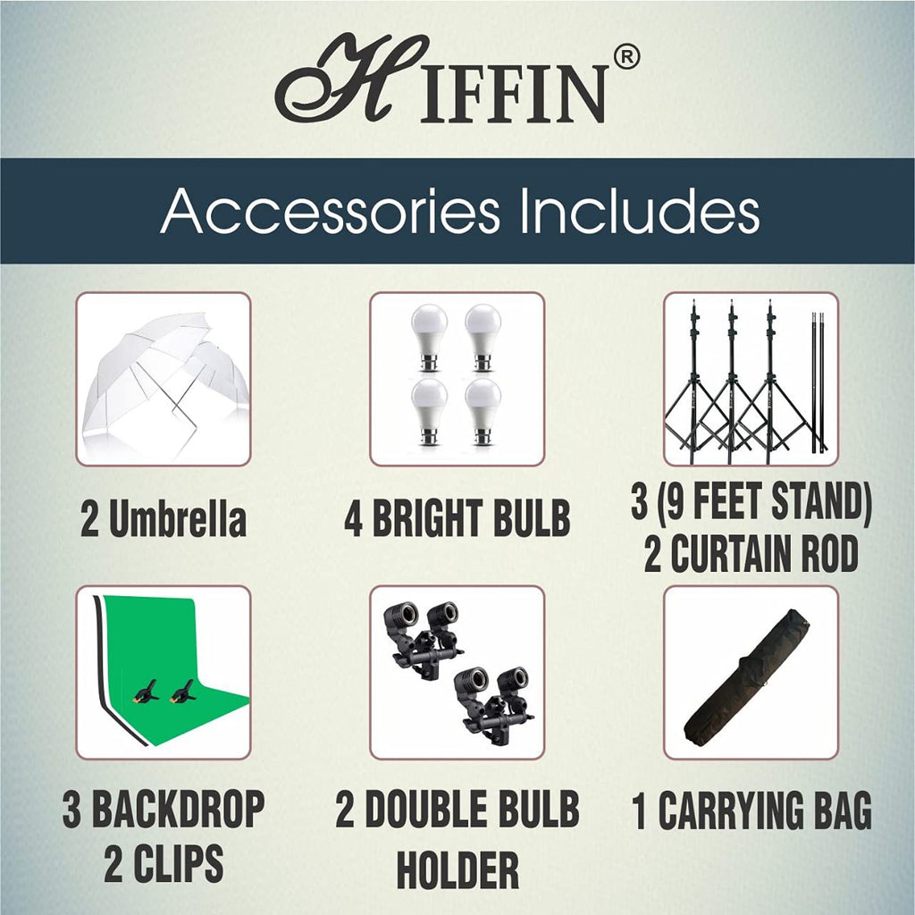 HIFFIN® White Screen Backdrop 8x12 ft with 9 ft Stand - 3 Packs 6x9 ft Photography Backdrop with 2 Pcs Spring Clamps, 1PCs Carry Bag (T Shape Kit C2 C1 W & Double Holder Kit M2)