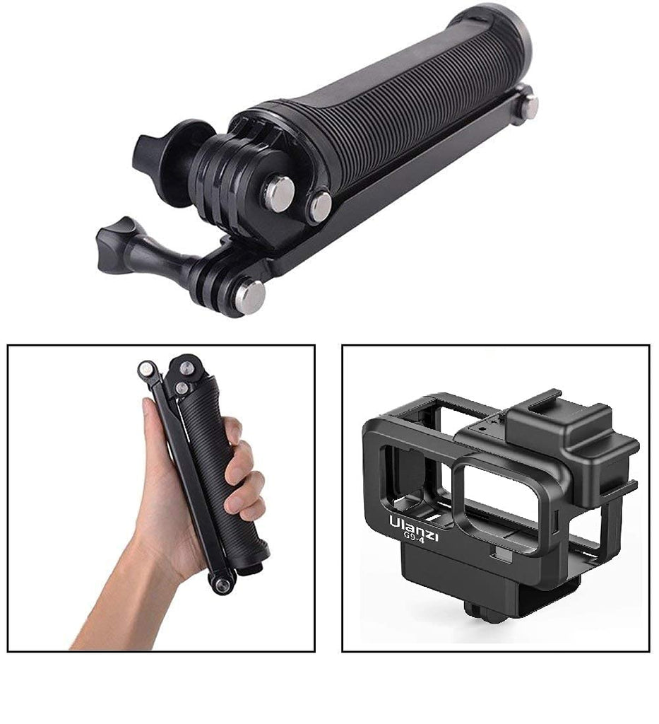 HIFFIN® Combo for GO PRO 9 3-Way Monopod Grip Arm Tripod Foldable Selfie Stick with Housing Cage for Go pro 9, Ulanzi G9-4 Housing Cage Protective Case...