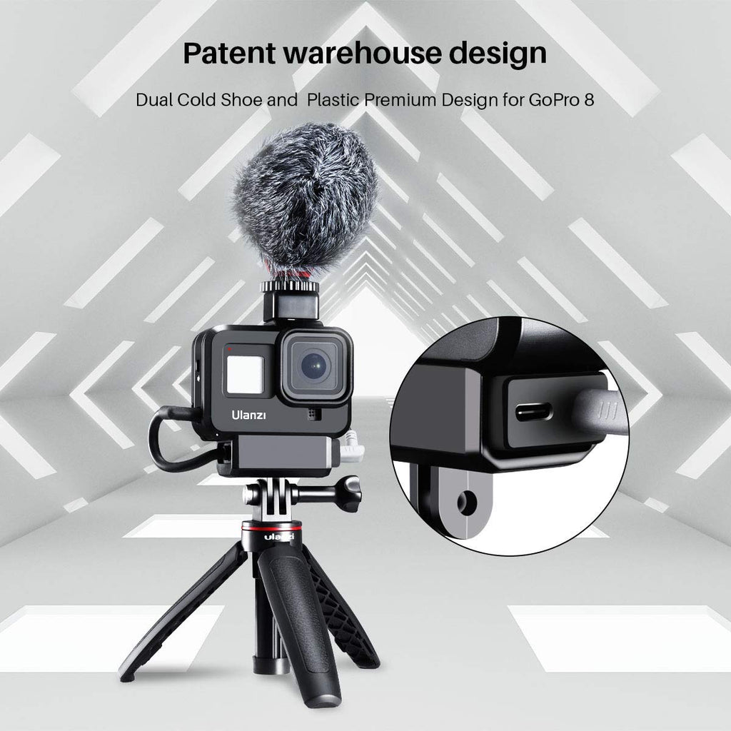 HIFFIN® G8-9 Plastic Vlog Case for Gopro 8 Cold Shoe Mount 52MM Filter Adapter Ring Battery Mic Adapter for Gopro 8 Vlog