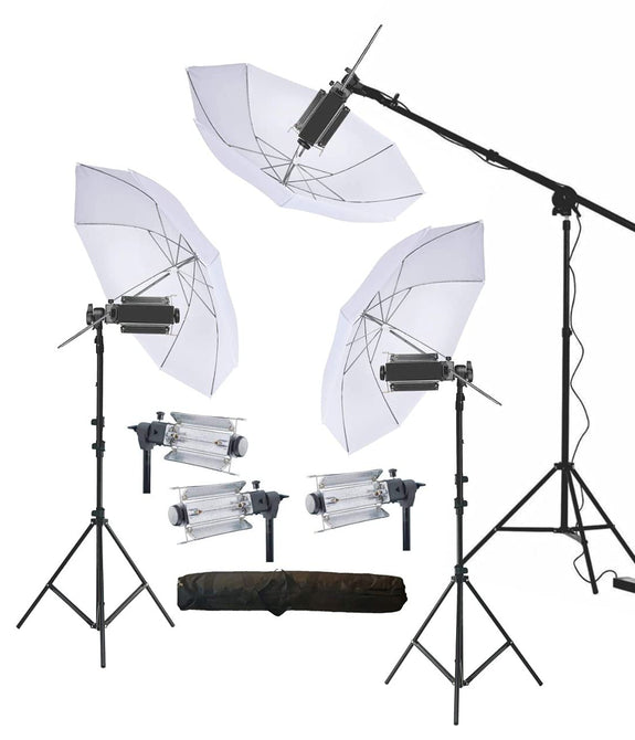 HIFFIN® Porta Kit Mark III with Boom of 9 feet Light Stands, Porta Lights, Umbrellas for Video & Still Photography Lighting (Porta Light kit Mark III)