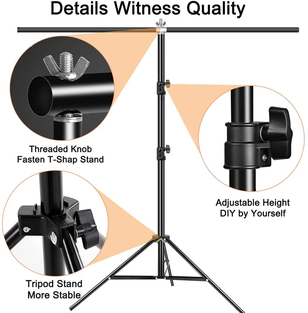 HIFFIN® Black Screen Backdrop 6x10 ft with Stand 6x9FT Photography Backdrop with 1PC 6.5FT T-Shape Backdrop Stands, 4PCs Spring Clamps, 1PCs Carry Bag