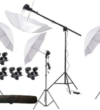 HIFFIN® E27 IV Point Studio Double Holder Kit Umbrella White + Studio Light Stand 9 FT Bulb Holder KIT Mark IV | 4 Double Holder | 4 Light Stand 9ft | 4 Umbrella |1 Boom