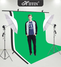 HIFFIN® White | Green | Black Screen Backdrop 8x12 ft with 9 ft Stand - 3 Packs 6x9 ft Photography Backdrop with 2 Pcs Spring Clamps, 1PCs Carry Bag (T Shape Kit C2 C3 G|B|W & Double Holder Kit M2)