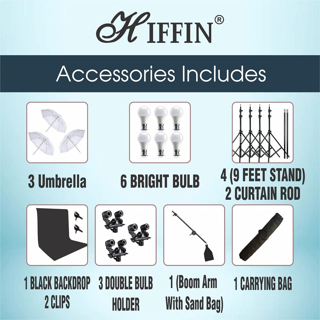 HIFFIN® Black Screen Backdrop 8x12 ft with 9 ft Stand - 3 Packs 6x9 ft Photography Backdrop with 2 Pcs Spring Clamps, 1PCs Carry Bag (T Shape Kit C2 C1 B & Double Holder Kit M3)