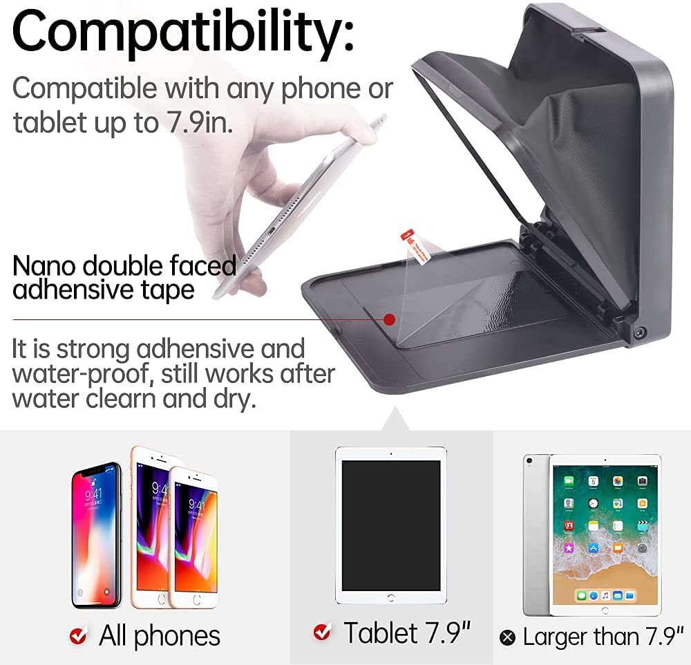 LENSGO TC7 8” Teleprompter for iPad Tablet Smartphone DSLR Camera w/Remote Control, APP Compatible with iOS & Android System for Online Teaching Vlog Live Streaming Interview, Fold in One Sec (Black)