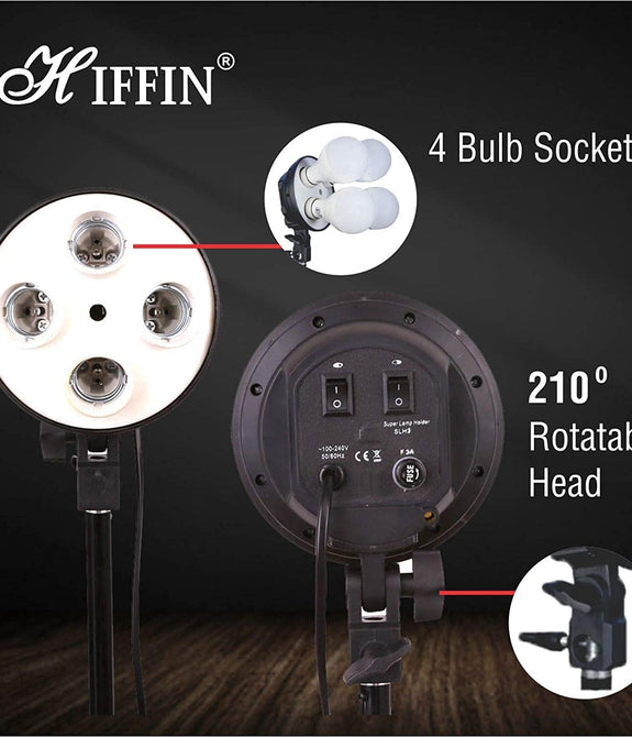HIFFIN® Brand 4 in 1 E27 Photo Studio with 20W Bulb Holder Base Socket Lamp Bulb Holder Adapter for Photo Video Studio Soft Box Video Light - Black.