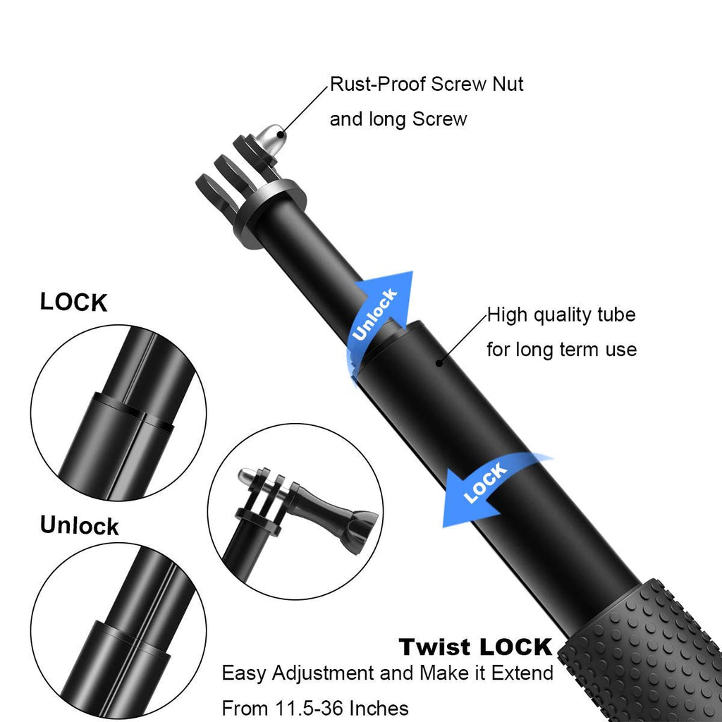 HIFFIN 19 Inch Extendable Hand Grip Waterproof Monopod Selfie Stick for Action Cameras Compatible with GoPro Hero 9/8/7/6/5, SJCAM, Eken, Yi