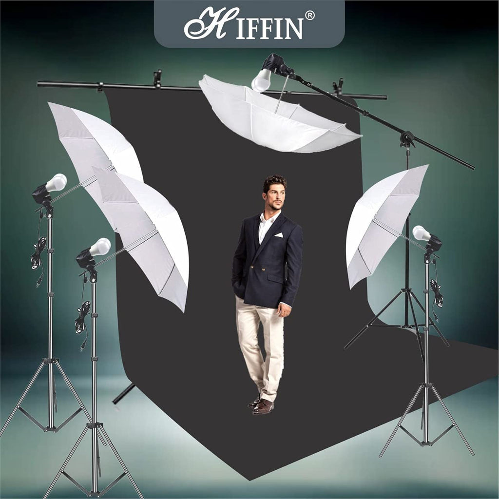 HIFFIN® Black Screen Backdrop 8x12 ft with 9 ft Stand - 3 Packs 6x9 ft Photography Backdrop with 2 Pcs Spring Clamps, 1PCs Carry Bag (T Shape Kit C2 C1 B & Double Holder Kit M4)