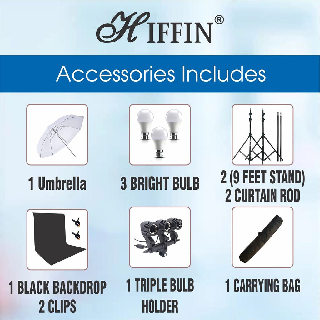 HIFFIN® Black Screen Backdrop 6x10 ft with 9 ft Stand - 6x9 ft Photography Backdrop with 2 Pcs Clamps, 1PCs Carry Bag (T Shape Kit C2 C1 Black & Triple Holder Kit M1)