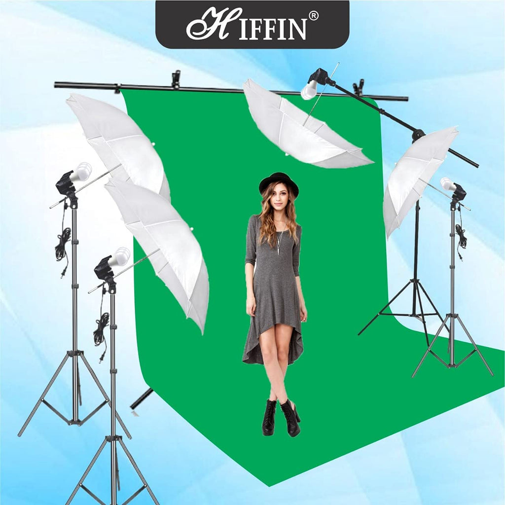 HIFFIN® Green Screen Backdrop 8x12 ft with 9 ft Stand - 6x9 ft Photography Backdrop with 2 Pcs Clamps, 1PCs Carry Bag (T Shape Kit C2 C1 Green & Triple Holder Kit M4)