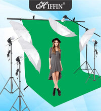 HIFFIN® Green Screen Backdrop 8x12 ft with 9 ft Stand - 6x9 ft Photography Backdrop with 2 Pcs Clamps, 1PCs Carry Bag (T Shape Kit C2 C1 Green & Triple Holder Kit M4)