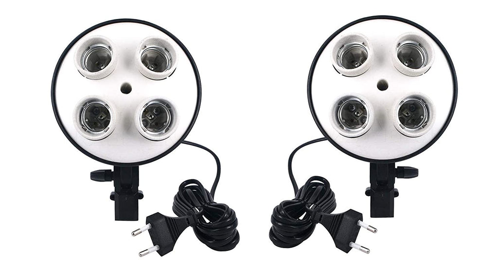 Hiffin Brand 4 in 1 E27 Photo Studio Bulb Holder Base Socket Lamp Bulb Holder Adapter for Photo Video Studio Soft Box Video Light - Black(Pack of 2 PCS)