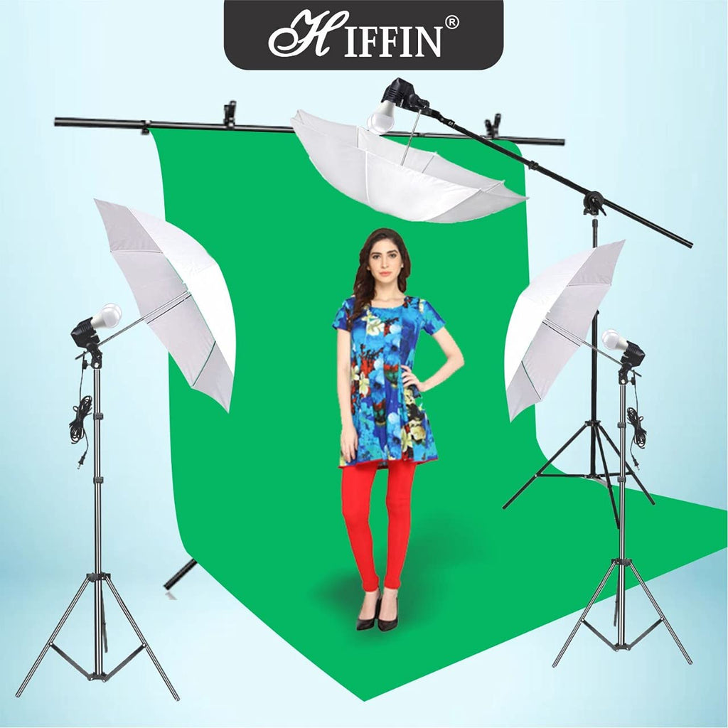 HIFFIN® Green Screen Backdrop 8x12 ft with 9 ft Stand - 3 Packs 6x9 ft Photography Backdrop with 2 Pcs Spring Clamps, 1PCs Carry Bag (T Shape Kit C2 C1 G & Double Holder Kit M3)