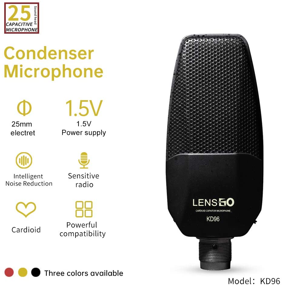 LENSGO KD96 Professional Electret Cardioid Studio Condenser Mic with XLR to 3.5mm Cable for Used for Recording Studio Recording and Live Broadcasting, Games (Black)