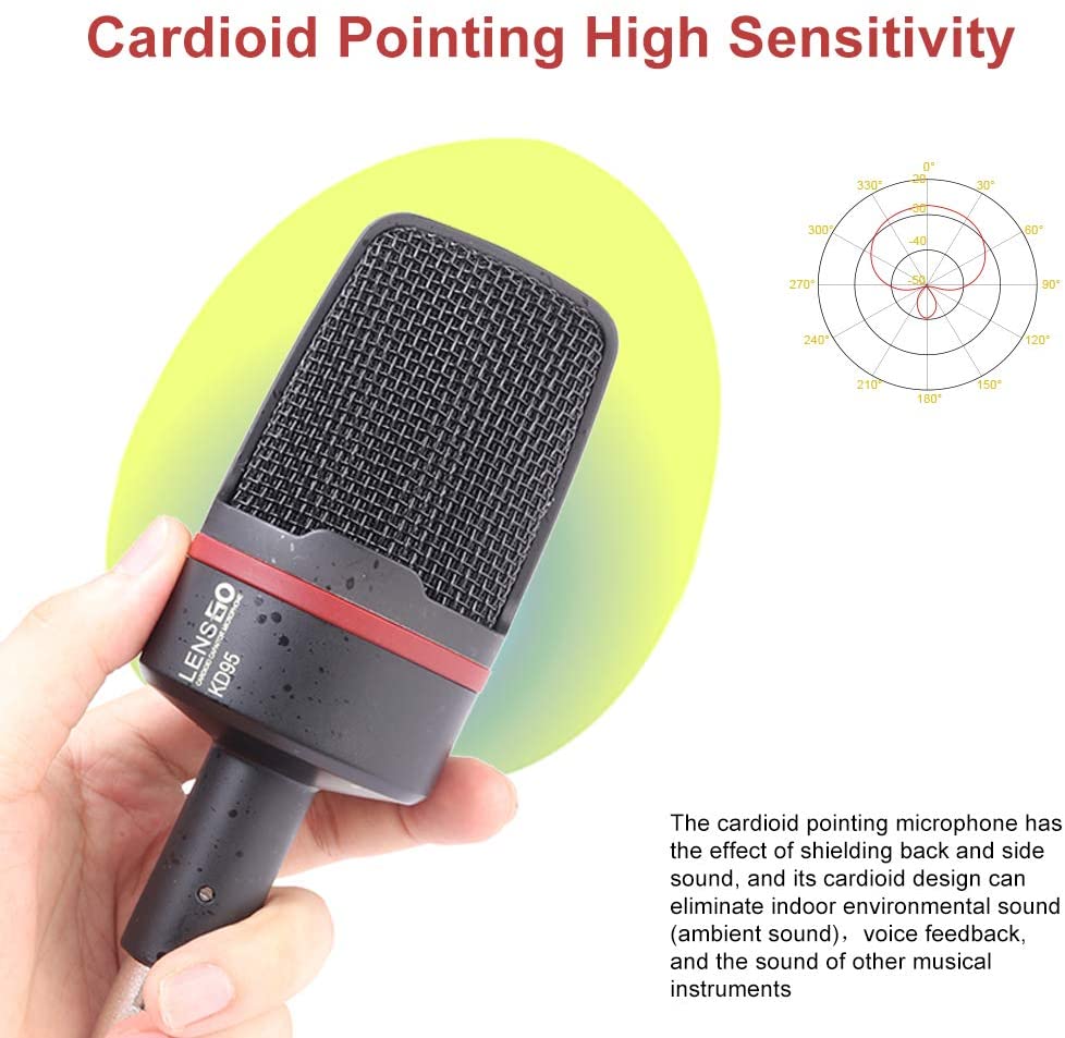 LENSGO KD95 Professional Cardioid Capaitor Studio Condenser Microphone Mic with XLR to 3.5mm Cable for Podcasting, Streaming, Vocal Recording, Singer, Podcaster, Skype, YouTube (Black)