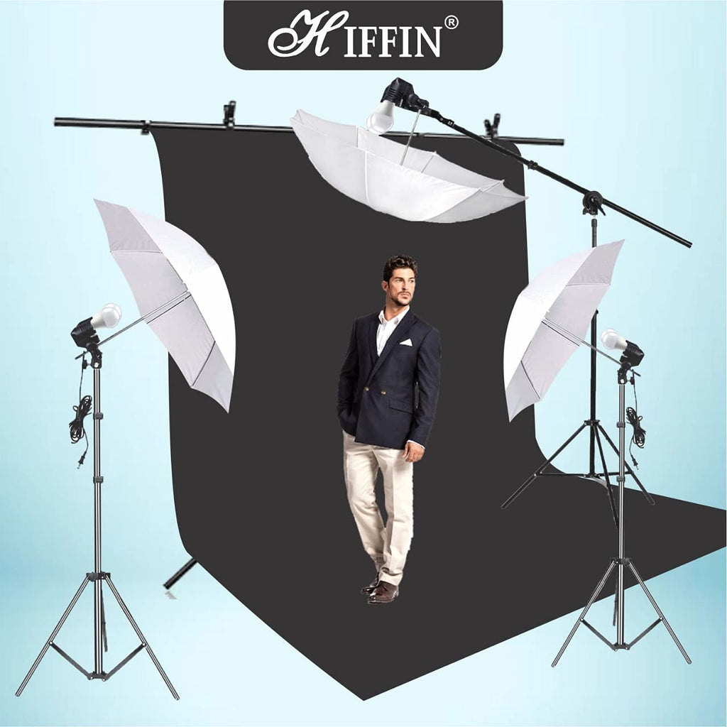 HIFFIN® Black Screen Backdrop 8x12 ft with 9 ft Stand - 3 Packs 6x9 ft Photography Backdrop with 2 Pcs Spring Clamps, 1PCs Carry Bag (T Shape Kit C2 C1 B & Double Holder Kit M3)