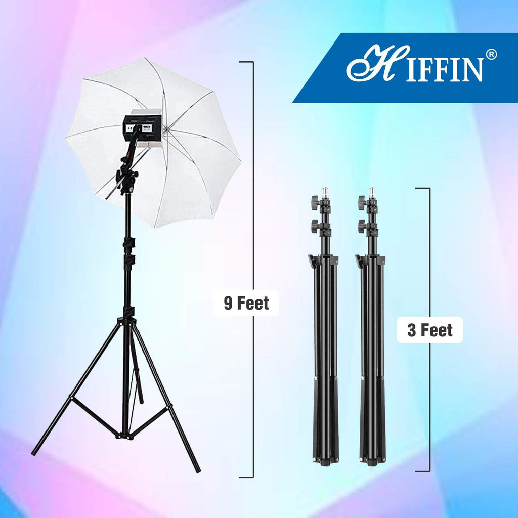 HIFFIN® Studio Home 33 Umbrella Stand Setup with S1 Pro Bracket Umbrella Adapter B-Bracket and Stand Double Set with Continuous/Video Light with 1000...