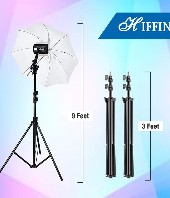 HIFFIN® Studio Home 33 Umbrella Stand Setup with S1 Pro Bracket Umbrella Adapter B-Bracket and Stand Double Set with Continuous/Video Light with 1000...