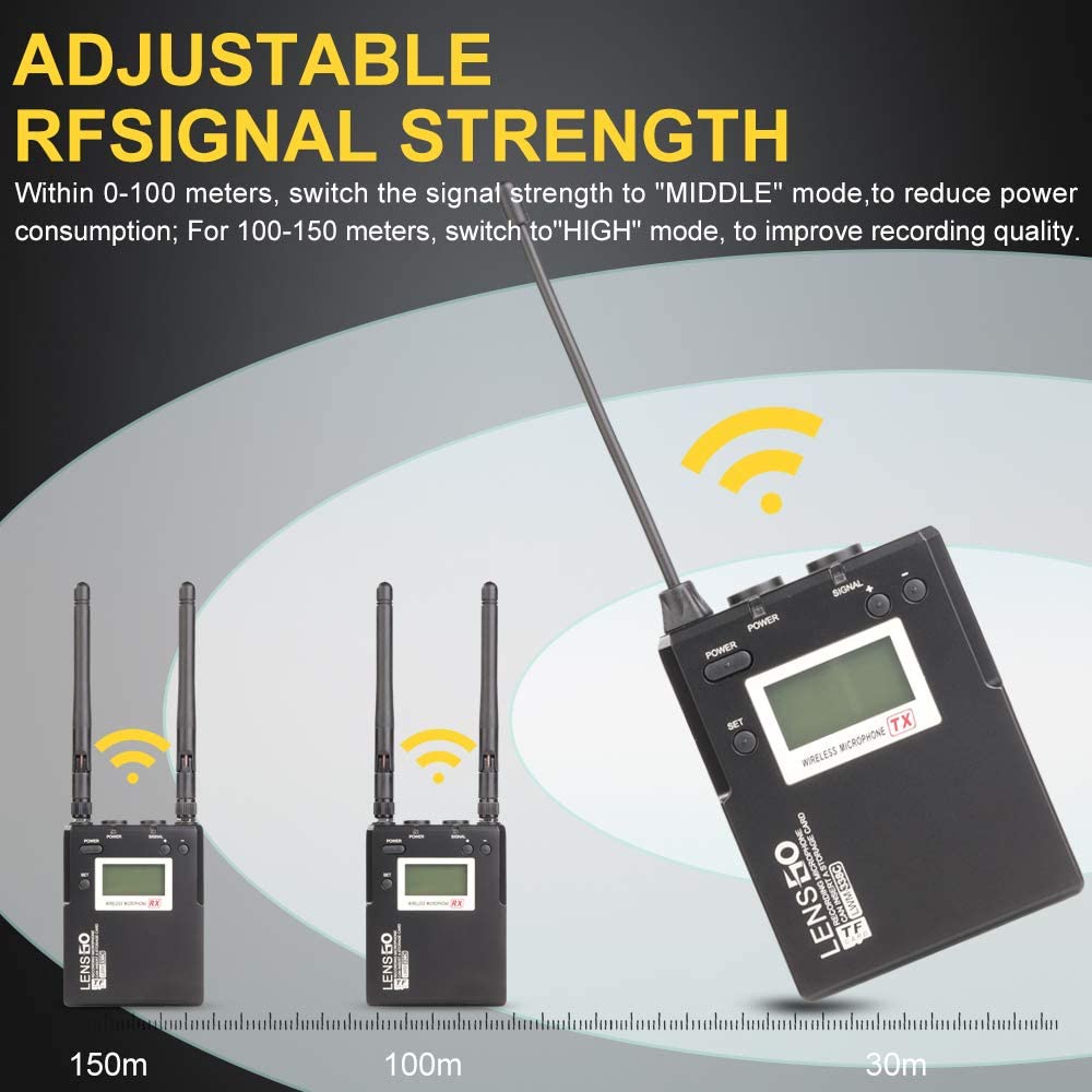 LENSGO LWM-338C Metal 99-Channel Professional Omnidirectional Wireless Lavalier Microphone System UHF Dual Transmitter and 1 Receiver Wireless Lav Lapel Mic for Camera DSLR Smartphone Video Recording