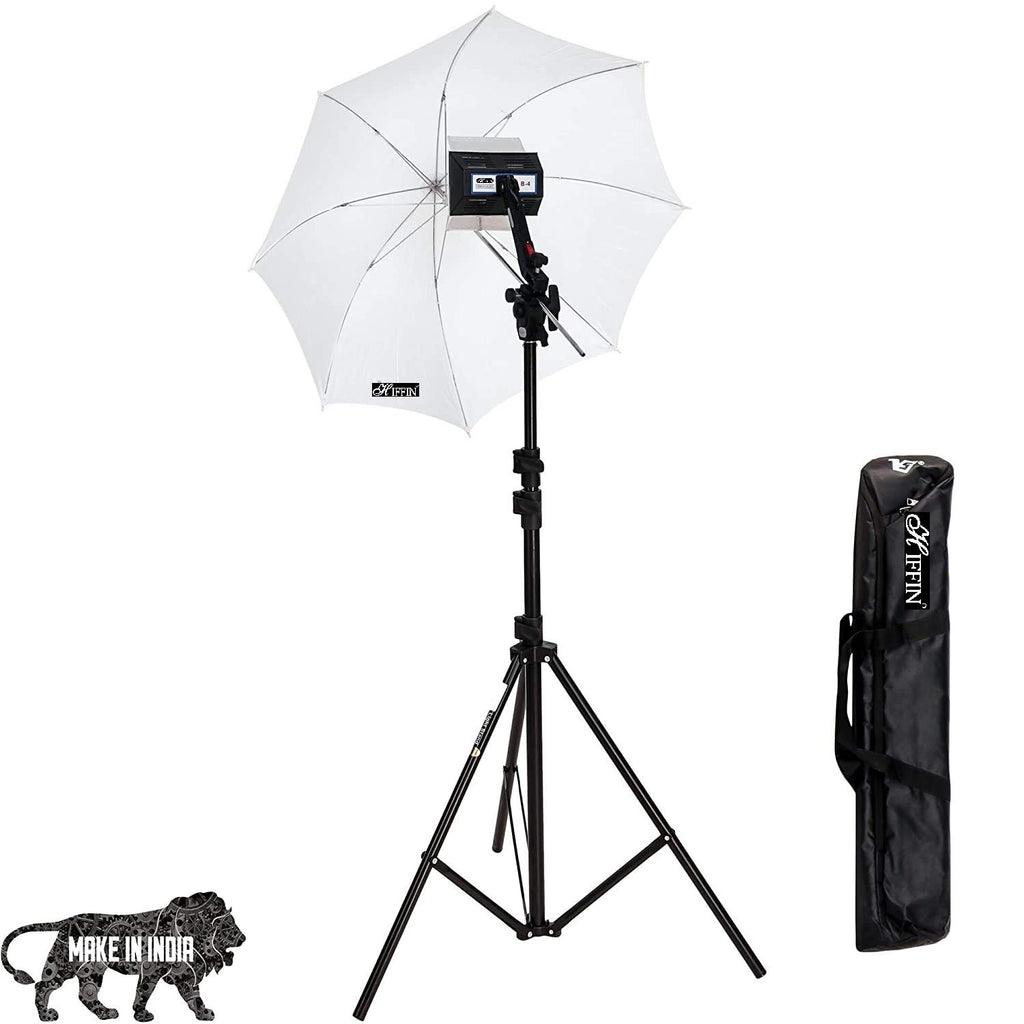 HIFFIN® Studio Home 33 Umbrella Stand Setup with Sungun Pro Bracket Umbrella Adapter B-Bracket and Stand Double Set with Continuous/Video Light with 1000 Watt Halogen Tube B4 Light kit Set of 2