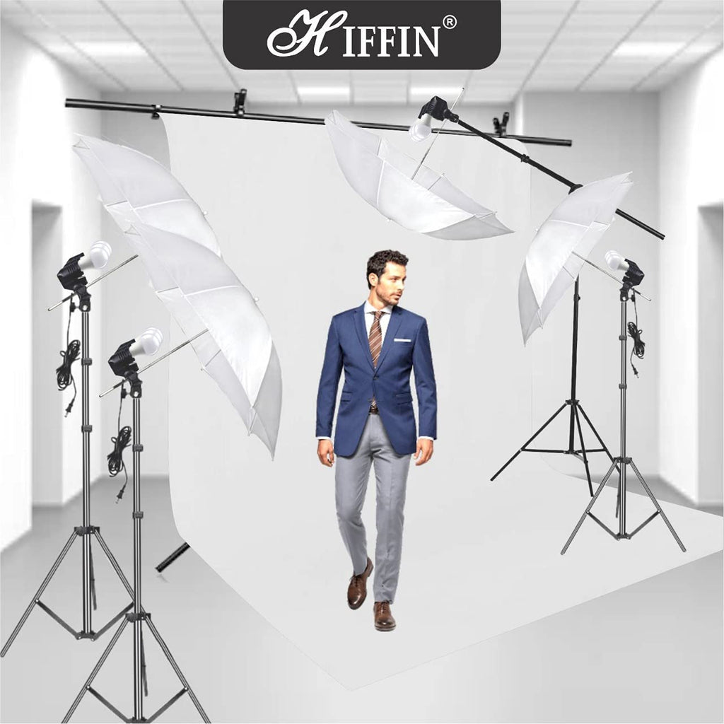 HIFFIN® White Screen Backdrop 6x10 ft with 9 ft Stand - 6x9 ft Photography Backdrop with 2 Pcs Clamps, 1PCs Carry Bag (T Shape Kit C2 C1 White & Triple Holder Kit M4)