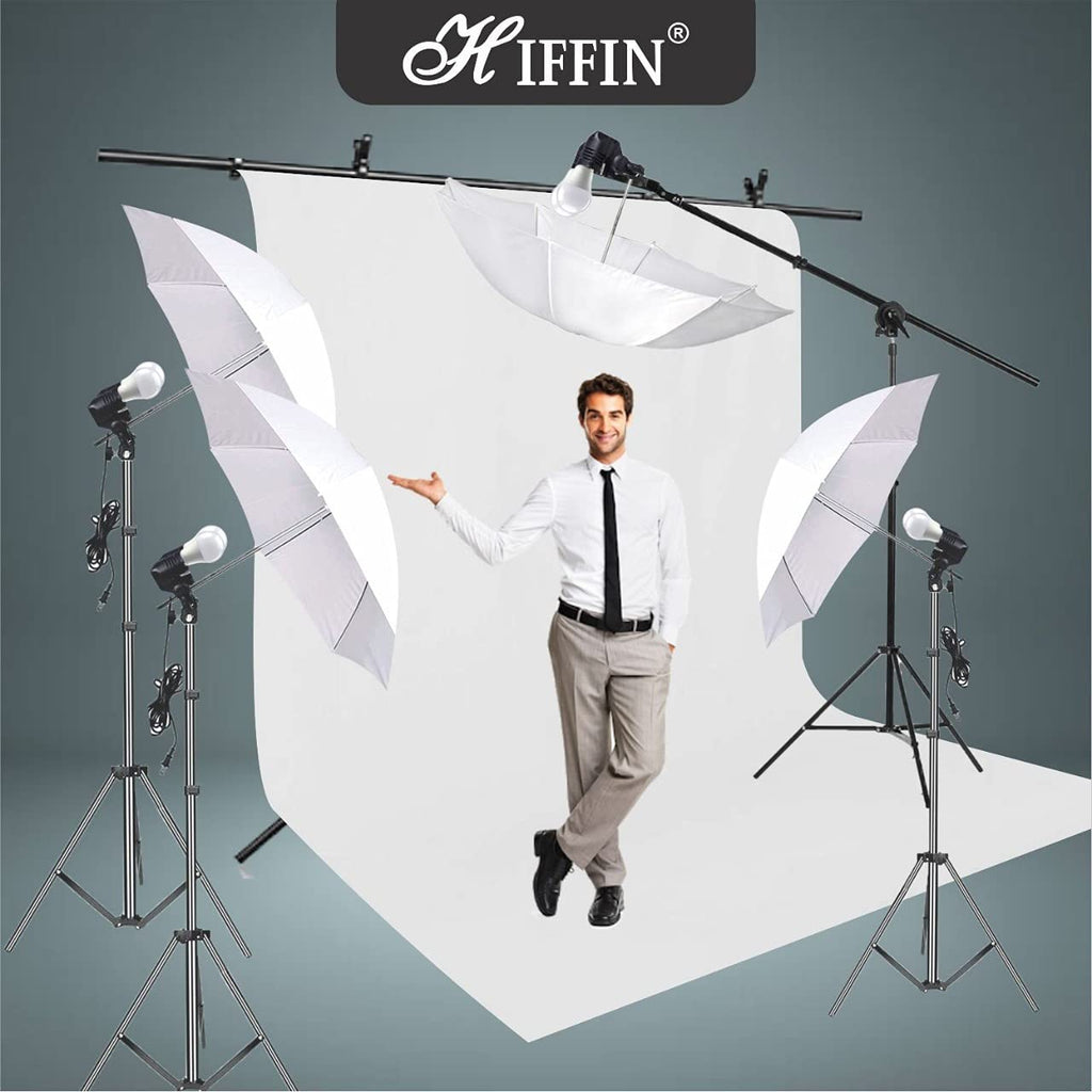 HIFFIN® White Screen Backdrop 6x10 ft with 9 ft Stand 6x9 ft Photography Backdrop with 2 Pcs Spring Clamps, 1PCs Carry Bag (T Shape Kit C2 C1 W & Double Holder Kit M4)