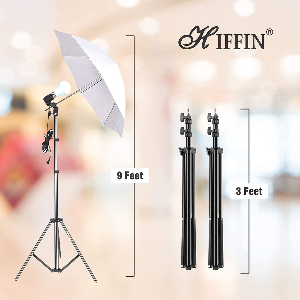 HIFFIN® Photography 5 Point Lighting Kit Background Support System with 1 Black Color Backdrop, 2 Umbrella, 3 Softbox, Continuous Lighting Backdrop Kit...