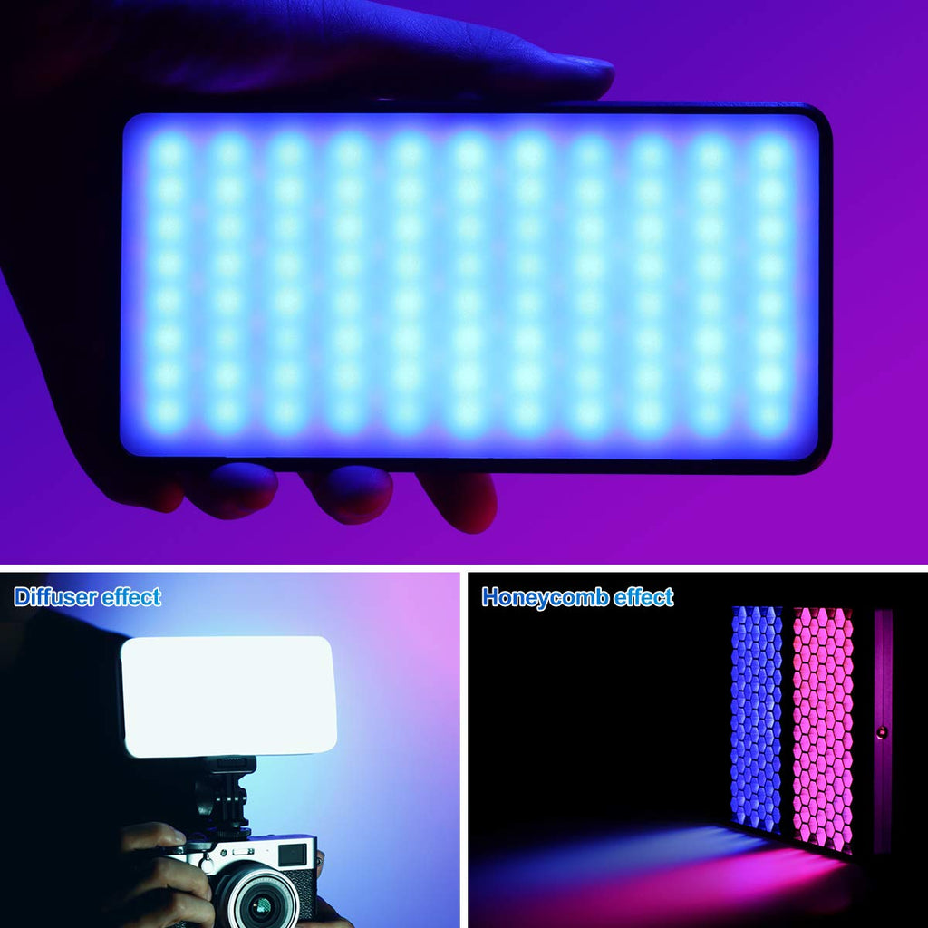VIJIM VL196 RGB LED Video Light with Adjustable Stand,2500K-9000K Full Color 20 Lighting Effect Modes Ultra Bright Camera Lighting with Soft Light Board and Honeycomb Frame for Vlogging,Video Shooting
