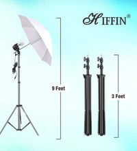 HIFFIN® E27 3 Point Studio Double Holder Kit Umbrella White + Studio Light Stand 9 FT Bulb Holder KIT Mark III | 3 Double Holder | 3 Light Stand 9ft | 3 Umbrella | 6 20 W LED Bulb | 1 Boom