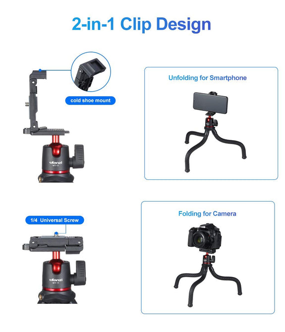 Ulanzi Mt-11 Camera Tripod, Mini Flexible Tripod Stand with Hidden Phone Holder w Cold Shoe Mount, 1/4'' Screw for Magic Arm