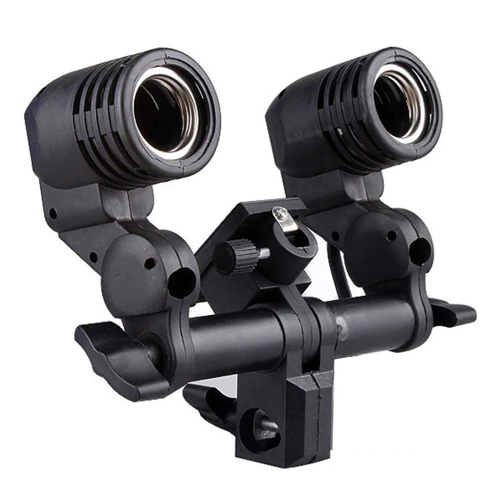 HIFFIN® Branded E27 Double Light Combo Socket with Light Stand Swivel Mount & Umbrella Holder for Photography, Film, & Video Studio