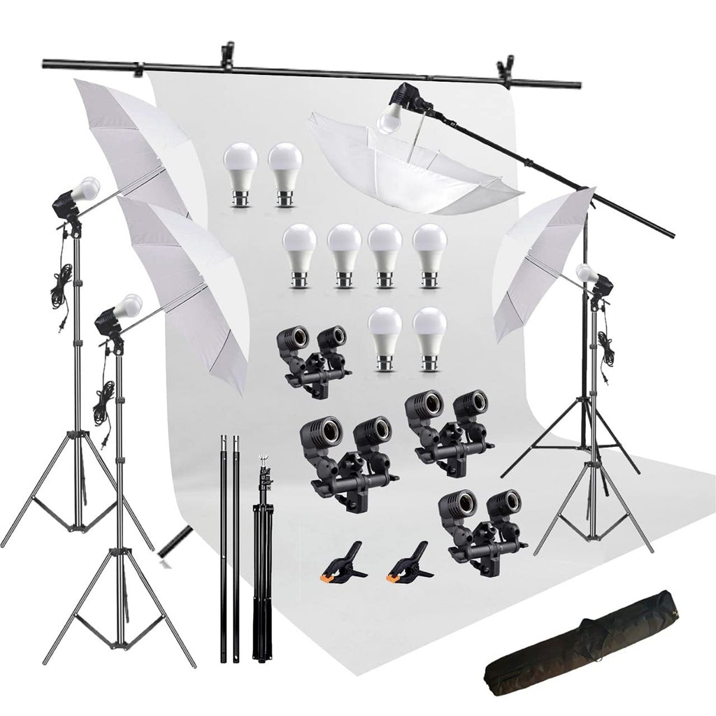 HIFFIN® White Screen Backdrop 6x10 ft with 9 ft Stand 6x9 ft Photography Backdrop with 2 Pcs Spring Clamps, 1PCs Carry Bag (T Shape Kit C2 C1 W & Double Holder Kit M4)