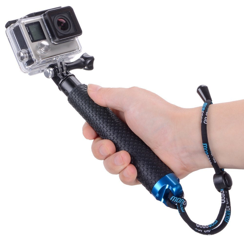 HIFFIN 19 Inch Extendable Hand Grip Waterproof Monopod Selfie Stick for Action Cameras Compatible with GoPro Hero 9/8/7/6/5, SJCAM, Eken, Yi