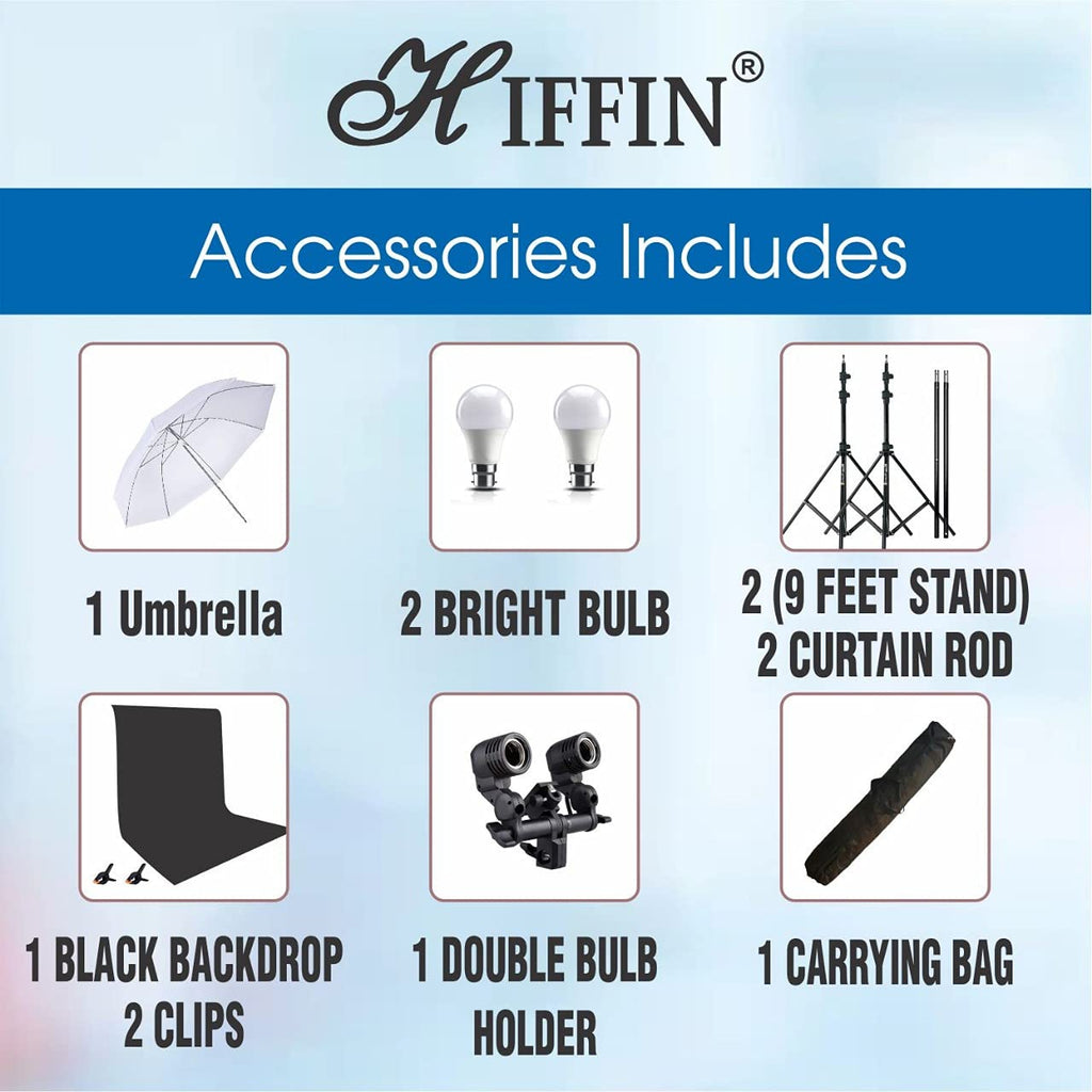 HIFFIN® Black Screen Backdrop 8x12 ft with 9 ft Stand - 6x9 ft Photography Backdrop with 2 Pcs Spring Clamps, 1PCs Carry Bag (T Shape Kit C2 C1 Black & Double Holder Kit M1)