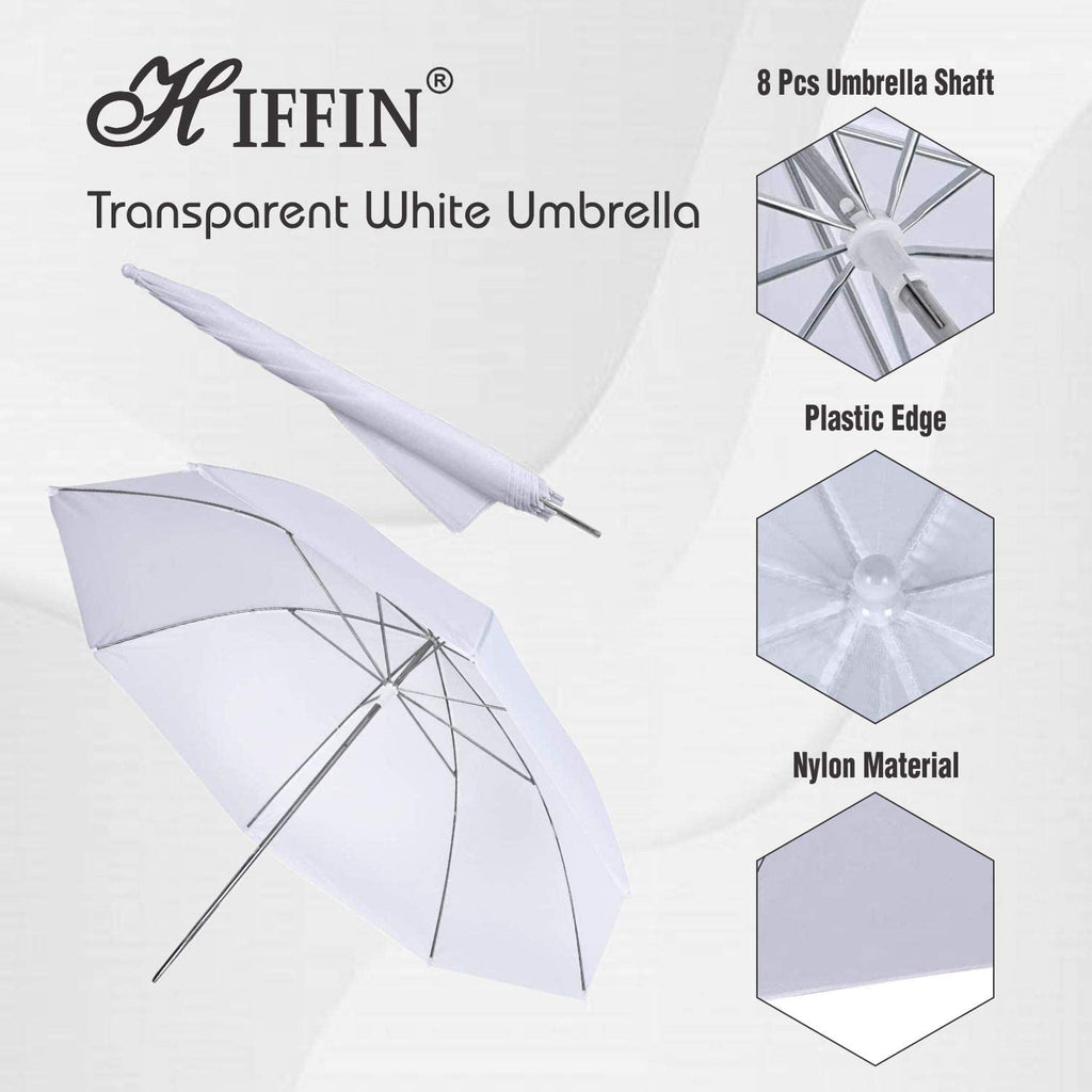 HIFFIN E27 Studio Double Holder KIT Umbrella White + Studio Light Stand 9 FT+ Umbrella and Bulb Holder KIT Set of 2 (2 double Holder,2 Light Stand 9FT,2 Umbrella, 4 20 WT LED Blub)