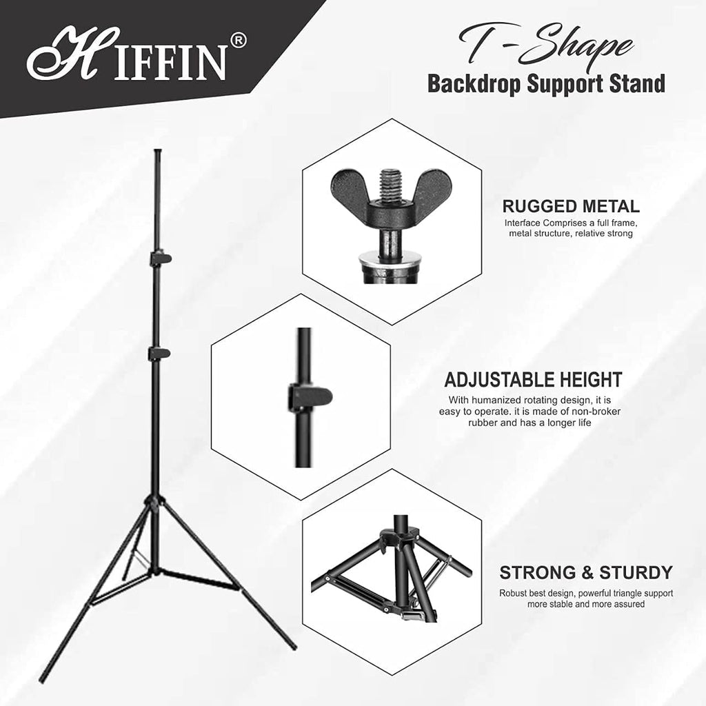 HIFFIN® Black|White|Gray|Blue Screen Backdrop 6x10 ft with Stand -6x9FT Photography Backdrop with 1PC 6.5FT T-Shape Backdrop Stands, 4PCs Spring Clamps, 1PCs Carry Bag
