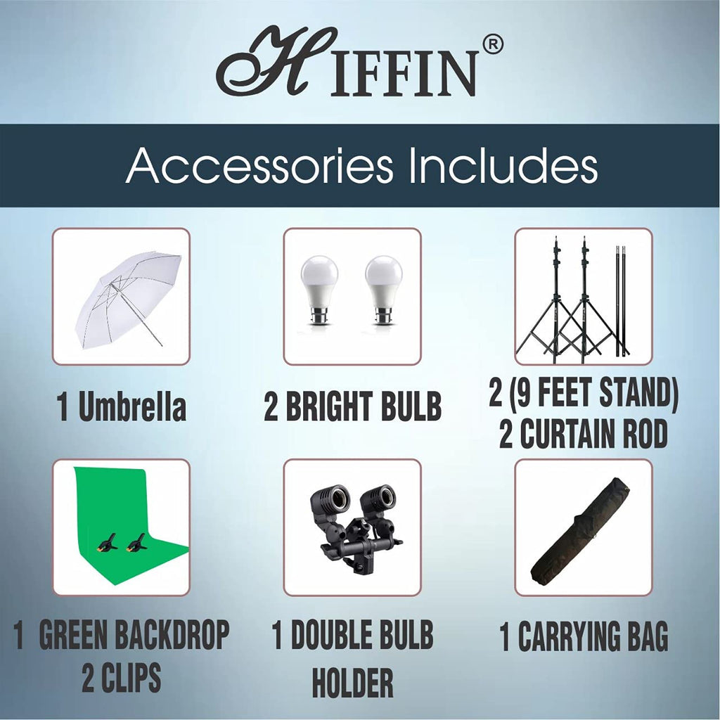 HIFFIN® Green Screen Backdrop 6x10 ft with 9 ft Stand - 6x9 ft Photography Backdrop with 2 Pcs Spring Clamps, 1PCs Carry Bag (T Shape Kit C2 C1 Green & Double Holder Kit M1)